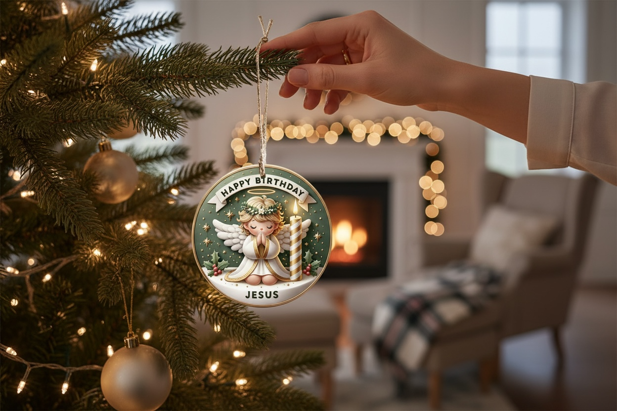 Premium ceramic Christian ornament lettering and finish detail