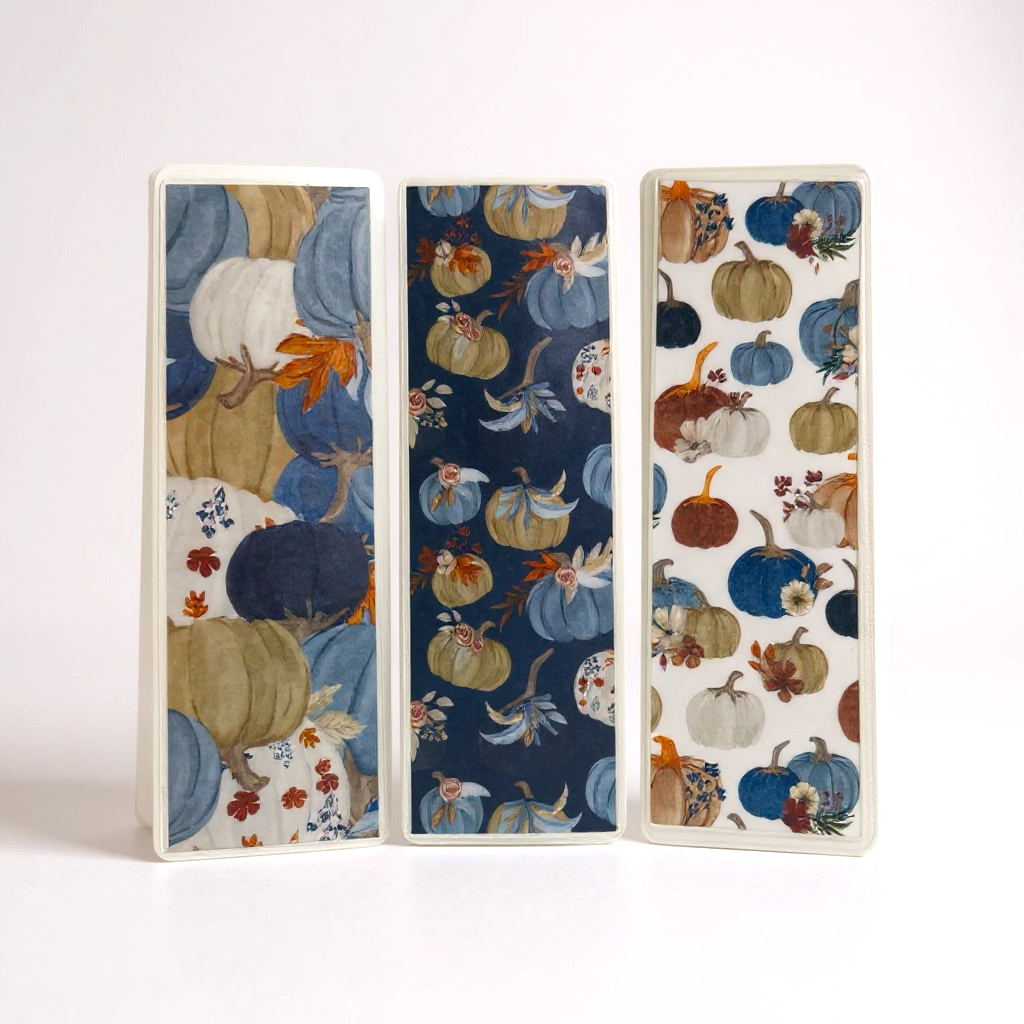Blue Pumpkin Bookmark Set – 3 Pack | Fall Bookmarks | Laminated 2x6 Cardstock