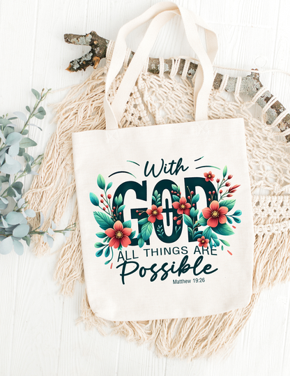 "With God All Things Are Possible" Tote Bag