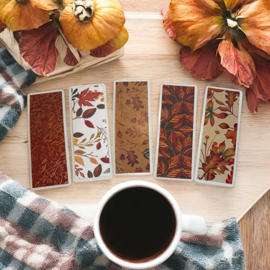 Fall Bookmark Bundle – 5 Pack | 2x6 Laminated Cardstock Bookmarks | Autumn Reading Accessories