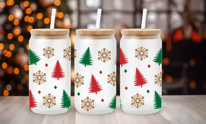 Christmas trees and snowflakes glass cup