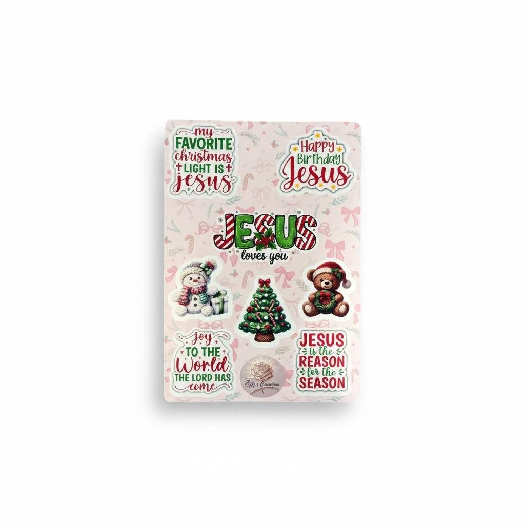 All About Jesus Christian Christmas sticker sheet with multiple Jesus-themed holiday stickers
