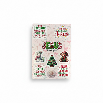 All About Jesus Christian Christmas sticker sheet with multiple Jesus-themed holiday stickers