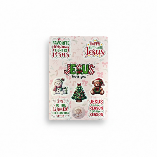 All About Jesus Christian Christmas sticker sheet with multiple Jesus-themed holiday stickers