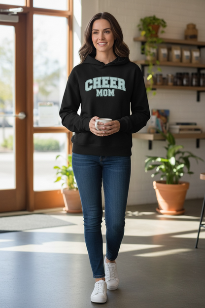 Cheer Mom Hoodie styled with jeans and sneakers– elevate your game day comfort into premium look