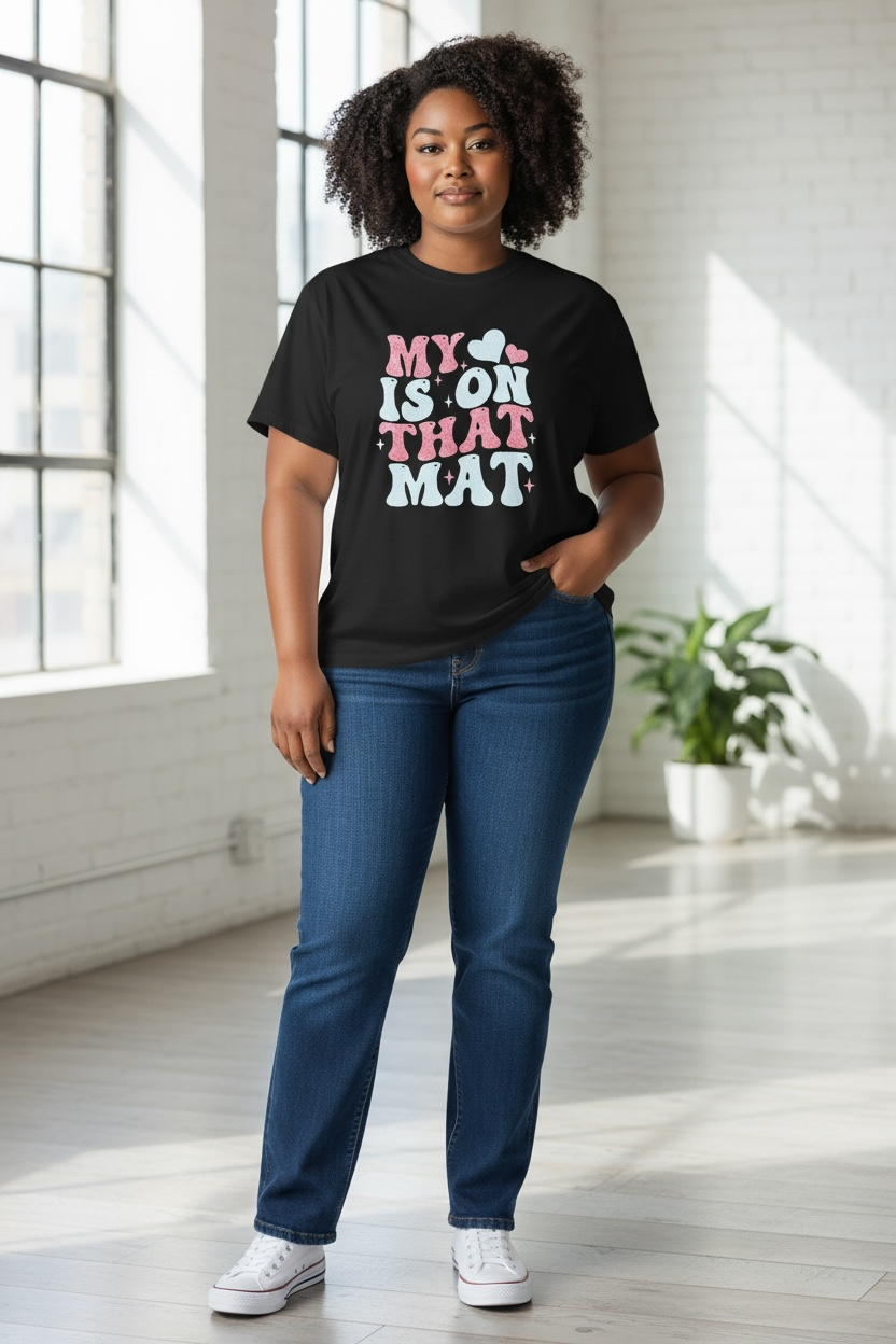 Cheerleader tee My Heart Is On That Mat styled for game day