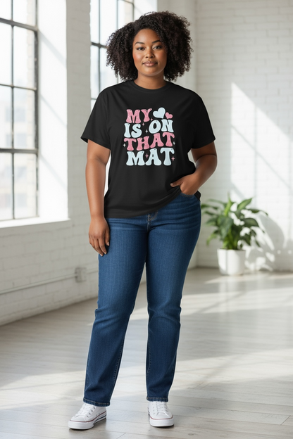 Cheerleader tee My Heart Is On That Mat styled for game day