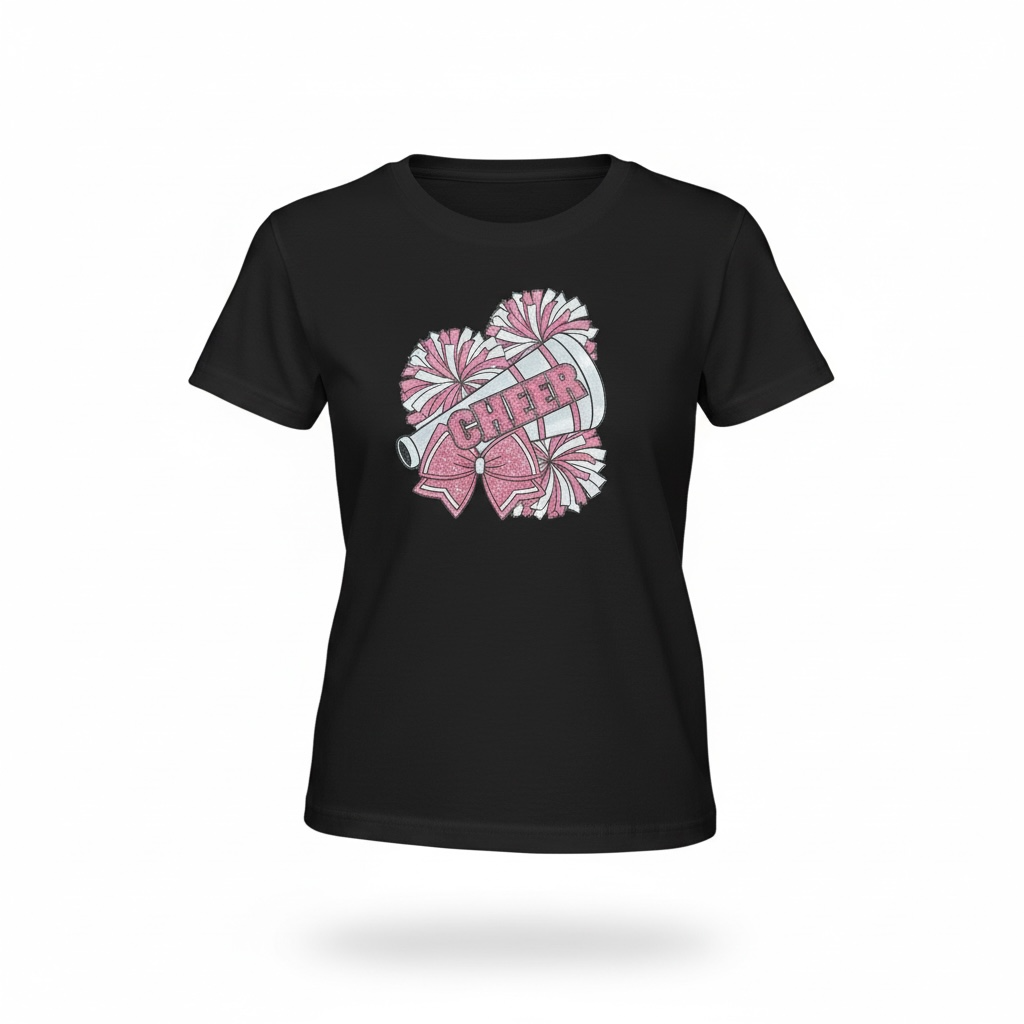 Cheer Pom-Pom youth t-shirt front view girls cheer graphic tee