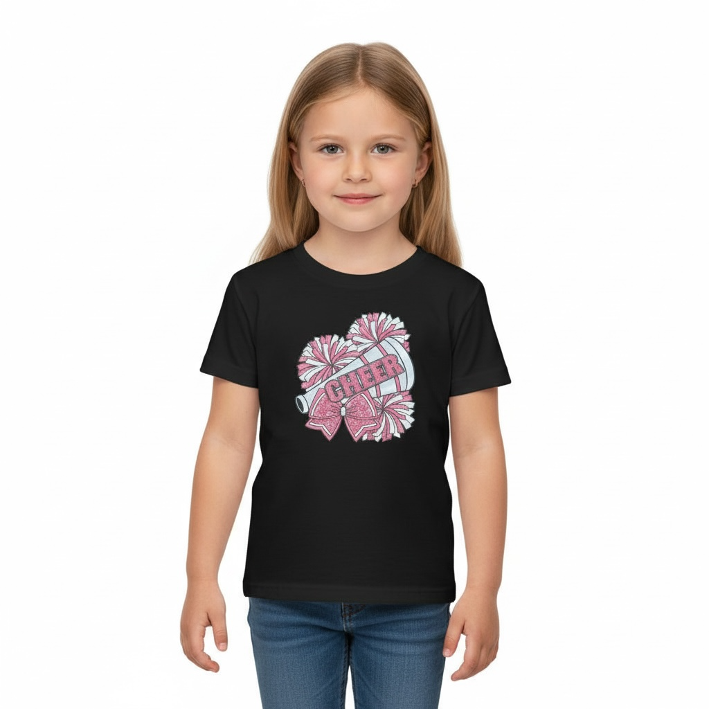Young cheerleader wearing Cheer Pom-Pom youth t-shirt