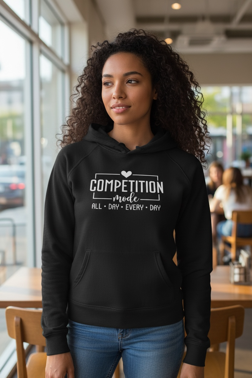 Premium fleece texture and print on women’s Competition Mode hoodie