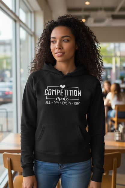 Premium fleece texture and print on women’s Competition Mode hoodie