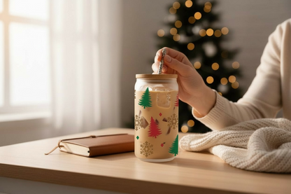 Christmas trees and snowflakes glass cup