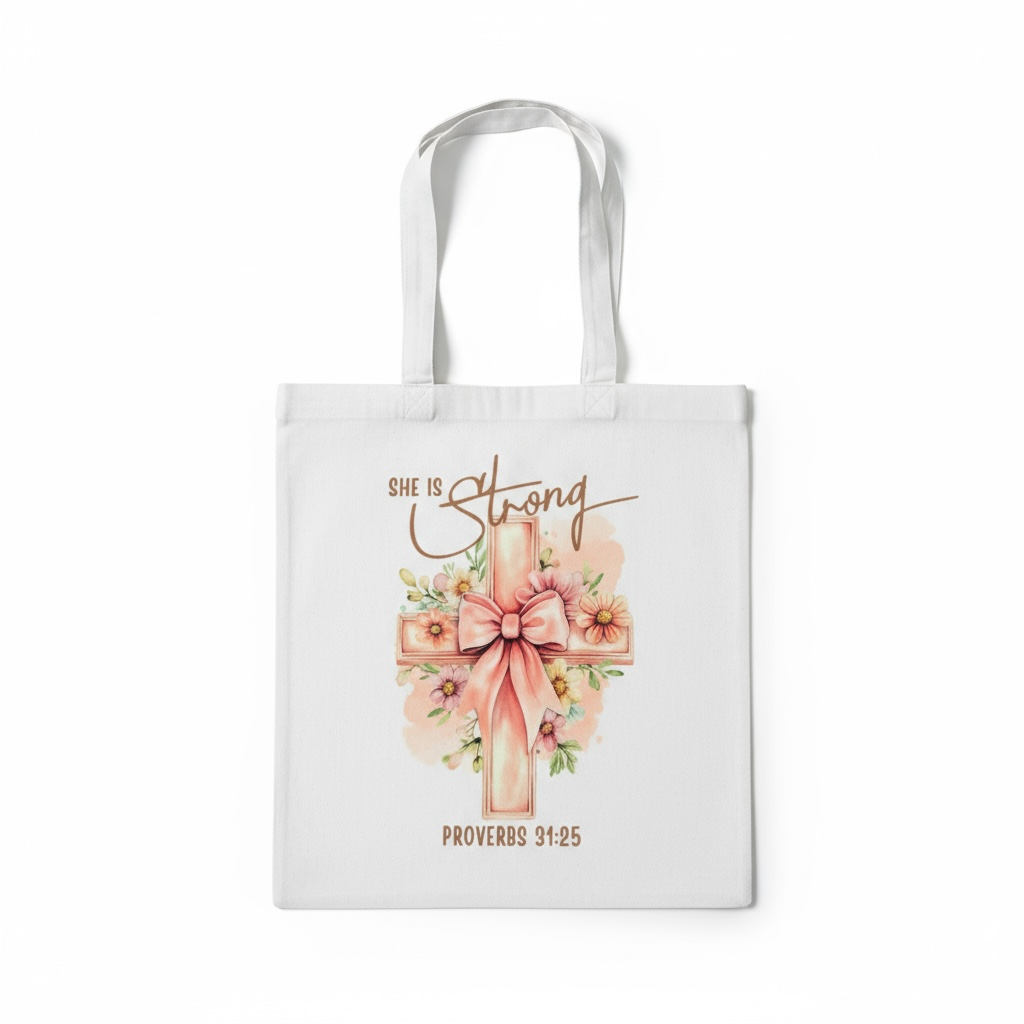Christian Faith tote bag with inspirational Bible verse design, perfect for everyday use