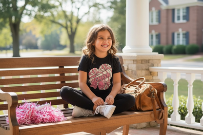 Youth girl modeling cheer pom-pom t-shirt