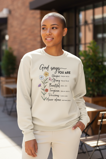 Luxury faith-based sweatshirt by Effy’s Creations — Christian identity clothing for women