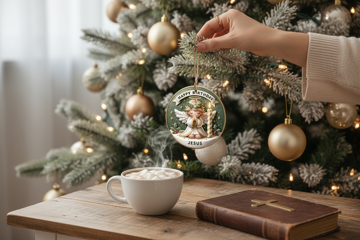 Christian ornament hanging on tree faith Christmas décor Effy’s Creations