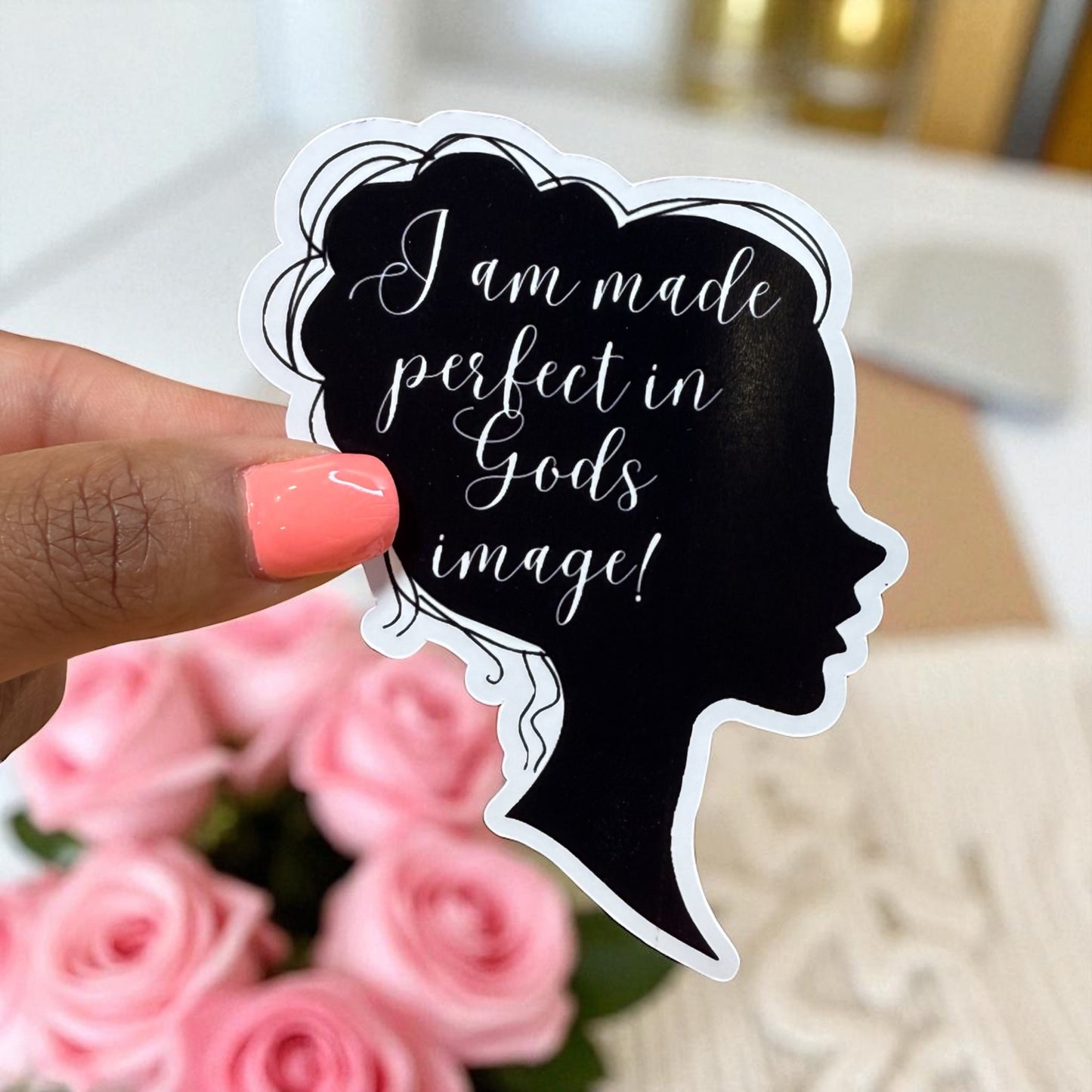“Made Perfect” Women’s Silhouette Sticker – Faith-Inspired Vinyl Decal