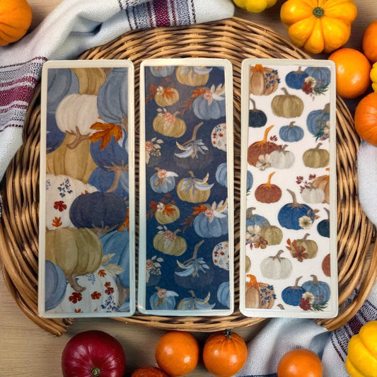 Blue Pumpkin Bookmark Set – 3 Pack | Fall Bookmarks | Laminated 2x6 Cardstock