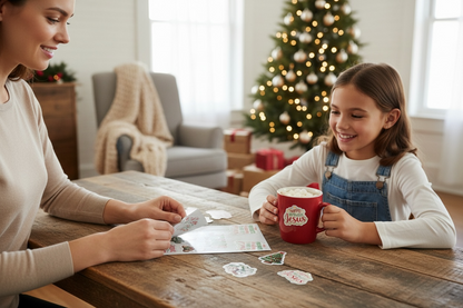Faith-based sticker sheet being used for Christmas crafting with kids