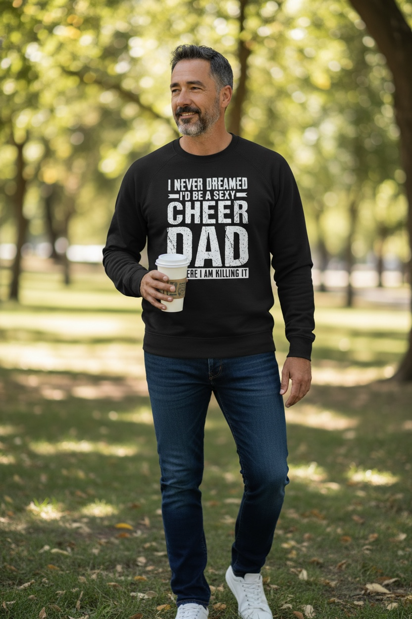 Sexy Cheer Dad Sweatshirt – Model Wearing
