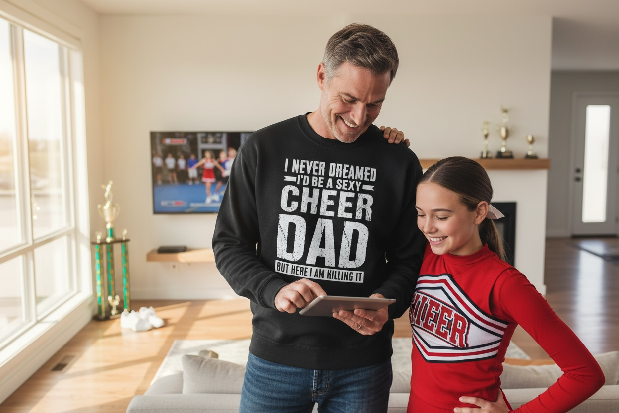 Proud cheer dad styled in premium fleece crewneck – Sexy Cheer Dad