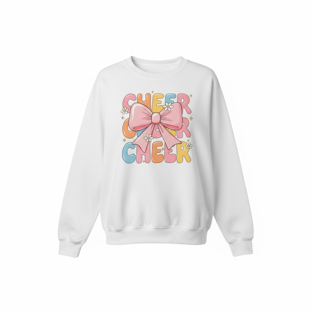 Pink bow cheerleader sweatshirt for girls in youth sizes