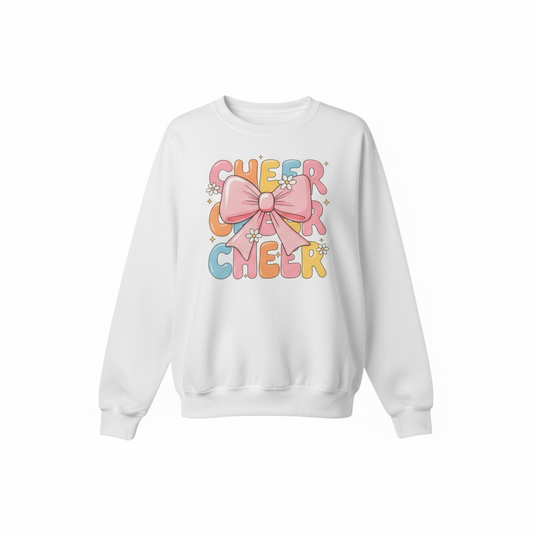Pink bow cheerleader sweatshirt for girls in youth sizes