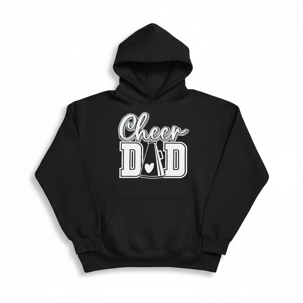 Black Cheer Dad Hoodie – cozy, stylish sweatshirt for dads supporting their cheerleader