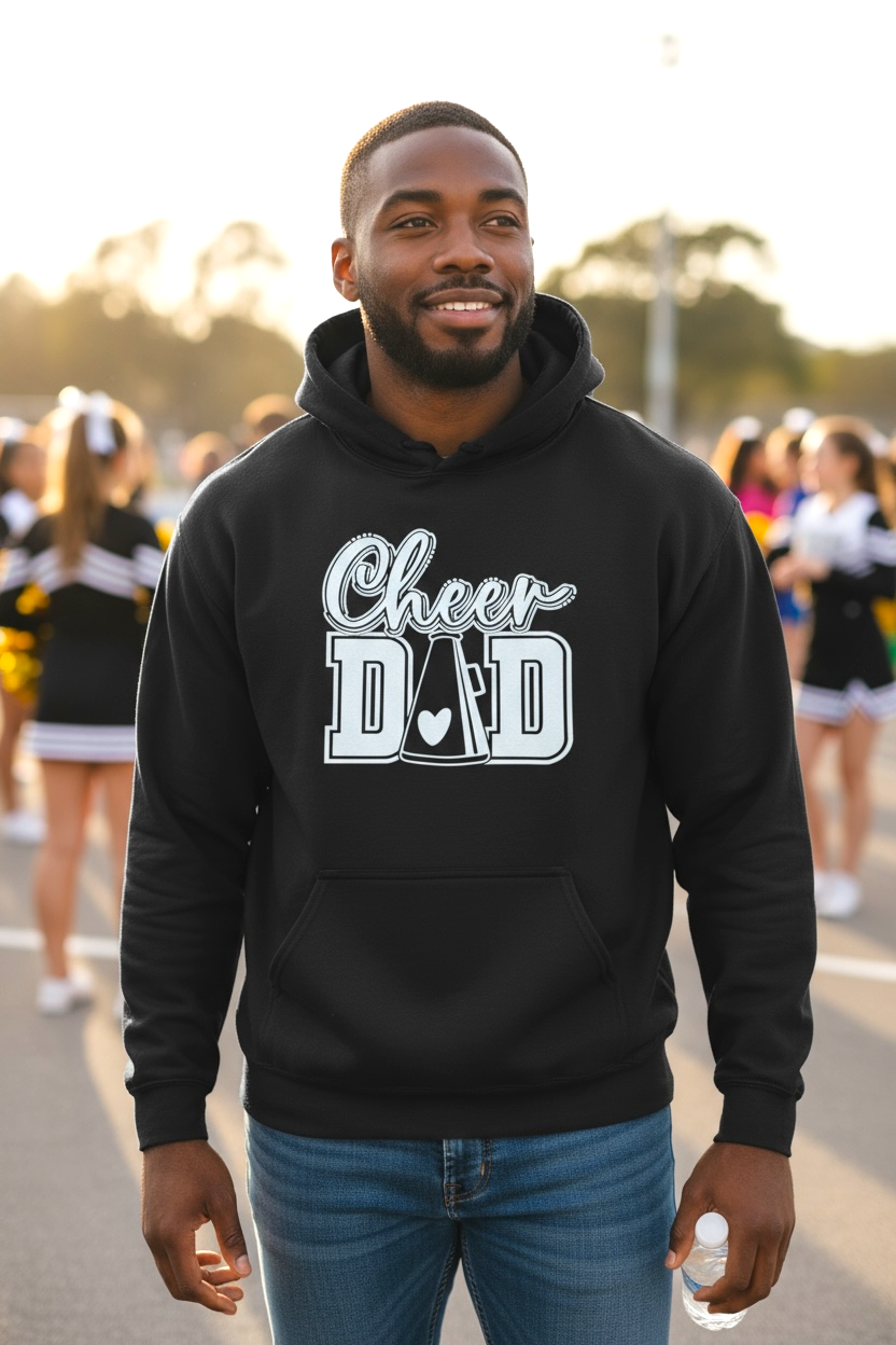 Cheer Dad Hoodie with front kangaroo pocket – soft, practical hoodie for dads