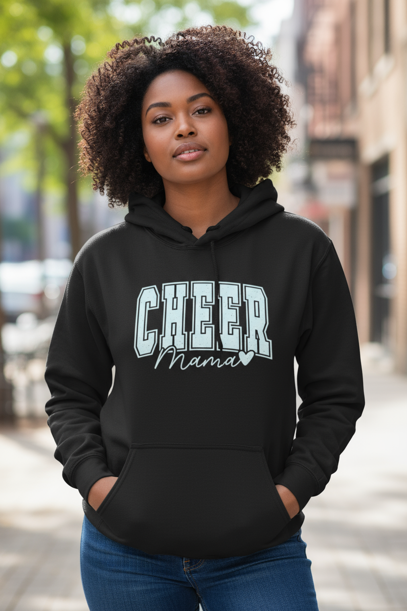 Cheer Mama Hoodie with front kangaroo pocket – soft, comfortable hoodie for moms