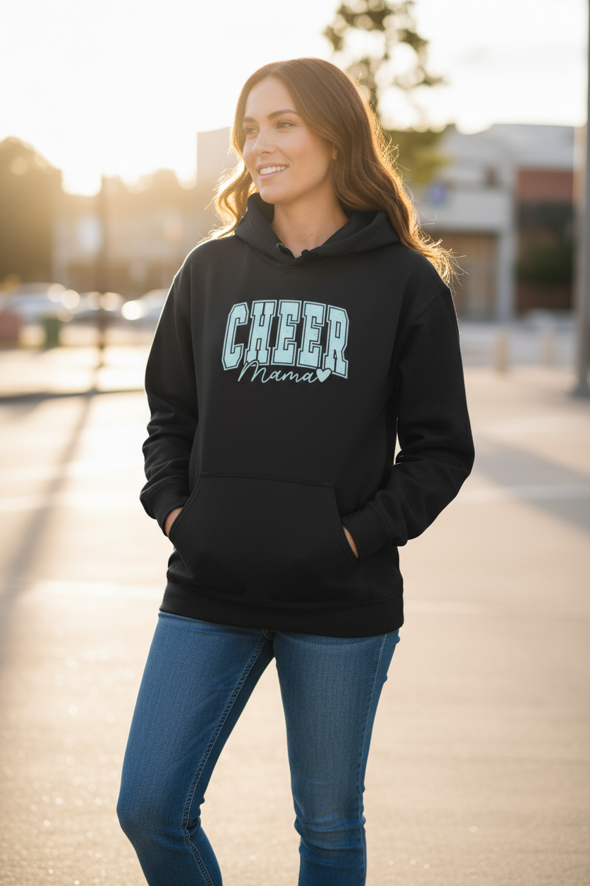 Cheer Mama Hoodie with front kangaroo pocket – soft, comfortable hoodie for moms