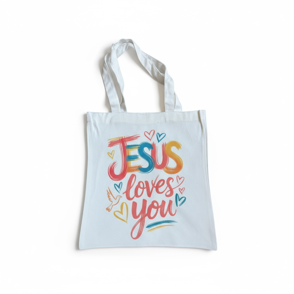 Effy’s Creations Jesus Loves Tote — colorful Christian tote bag for women, promoting faith, love, and joy