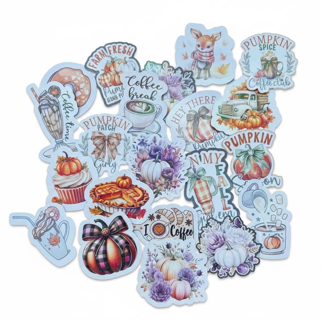 Mystery fall sticker bundle featuring 4 random Christian vinyl stickers with cozy faith messages.