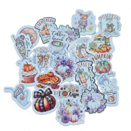 Mystery fall sticker bundle featuring 4 random Christian vinyl stickers with cozy faith messages.