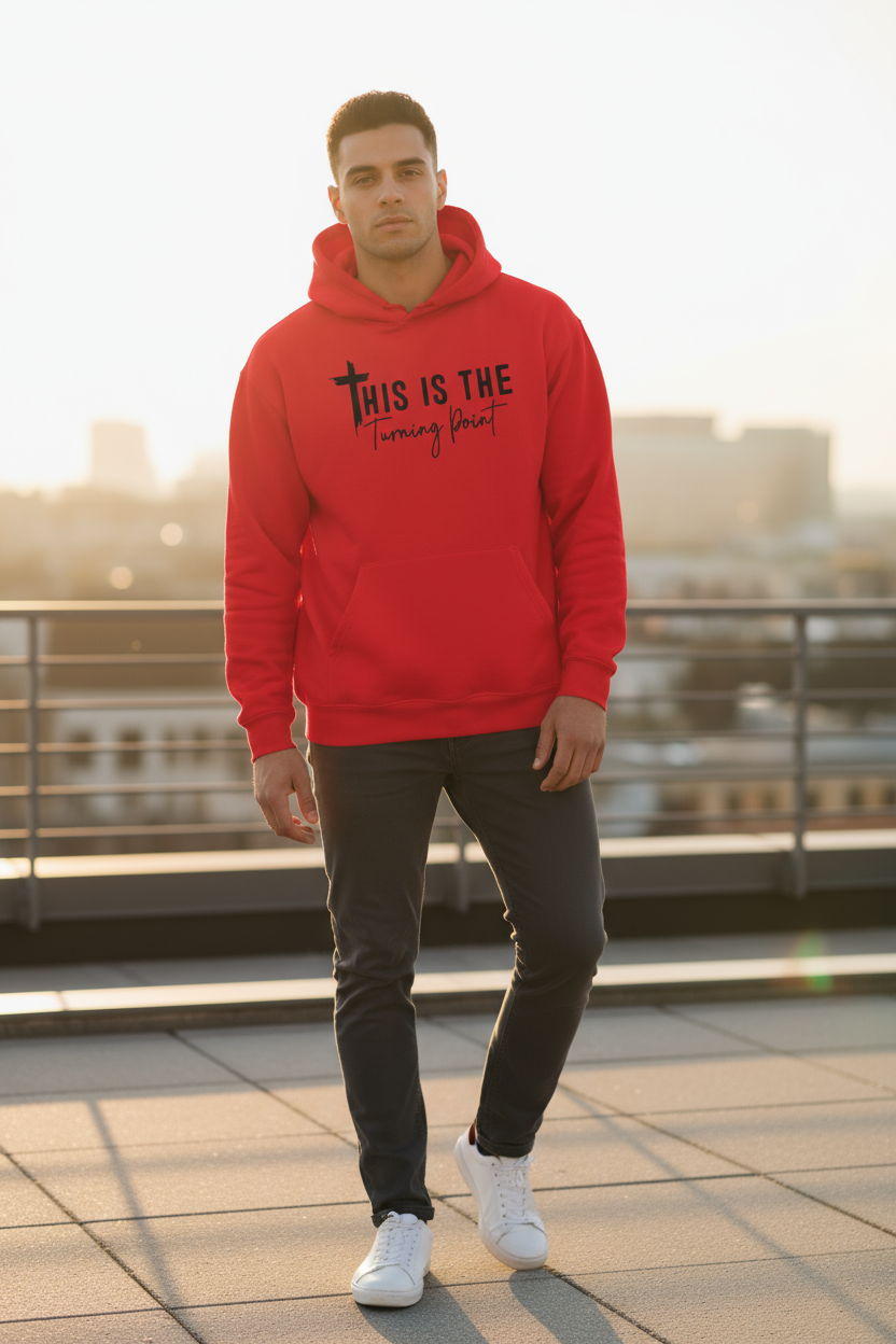 Faith-inspired unisex sweatshirt styled with jeans for an everyday Christian outfit.